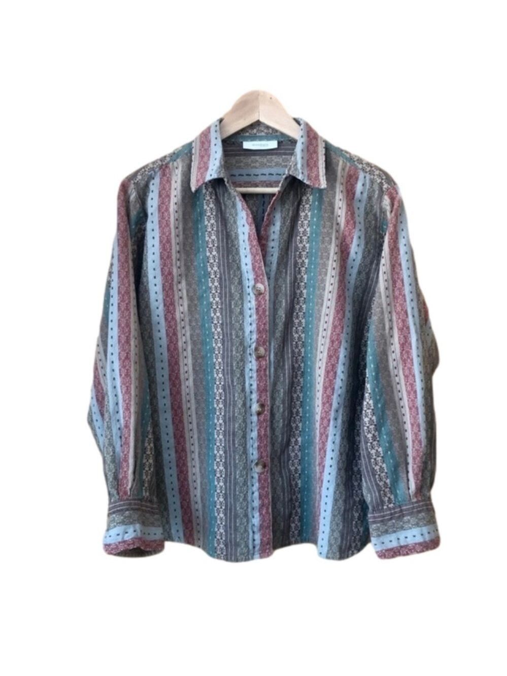 Vintage Dressbarn Calico Stripe Button Front Shirt Plus Size 1X